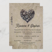 Steampunk Hart van Gears Bruiloft Kaart (Voorkant / Achterkant)