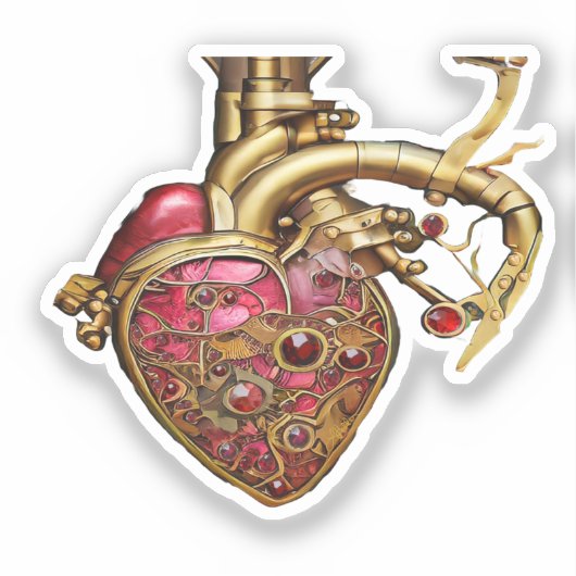 Steampunk Heart Anatomical Rubies and Gears Sticker (Voorkant)