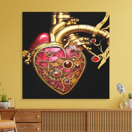 Steampunk Heart Anatomische robijnen en tandwielen Canvas Afdruk (Insitu (Woonkamer))