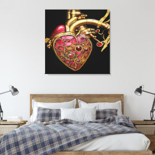 Steampunk Heart Anatomische robijnen en tandwielen Canvas Afdruk