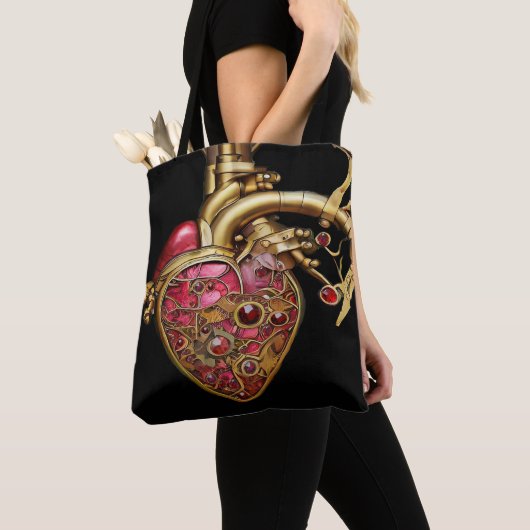 Steampunk Heart Anatomische robijnen en tandwielen Draagtas (Dichtbij)