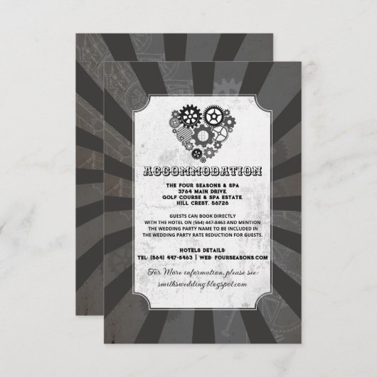 Steampunk Heart Cogs Accommodatie Trouwkaarten Informatiekaartje (Voorkant / Achterkant)