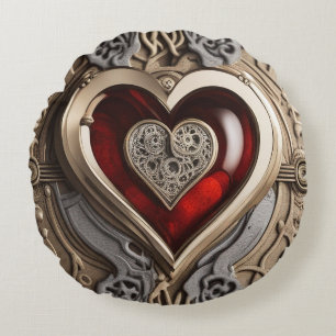 Steampunk Heart - Intrinsieke mechanische liefde Rond Kussen