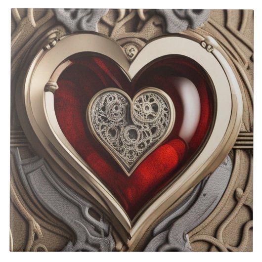 Steampunk Heart - Intrinsieke mechanische liefde Tegeltje (Voorkant)