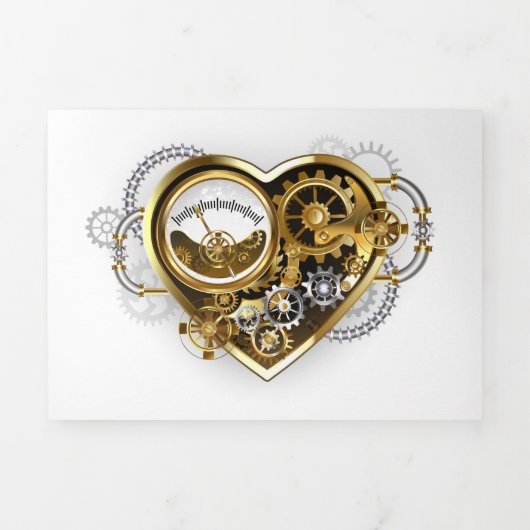 Steampunk Heart met een manometer Drieluik Uitnodiging (Cover)