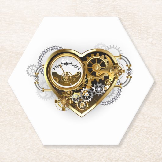 Steampunk Heart met een manometer Kartonnen Onderzetters (Voorkant)