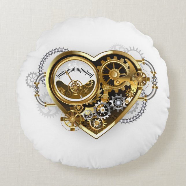 Steampunk Heart met een manometer Rond Kussen (Voorkant)