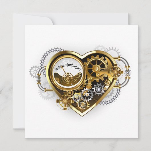 Steampunk Heart met een manometer Save The Date (Voorkant)