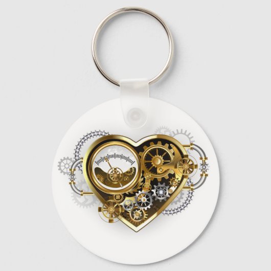 Steampunk Heart met een manometer Sleutelhanger (Voorkant)