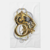 Steampunk Heart met een manometer Theedoek (Verticaal)