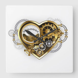 Steampunk Heart met een manometer Vierkante Klok