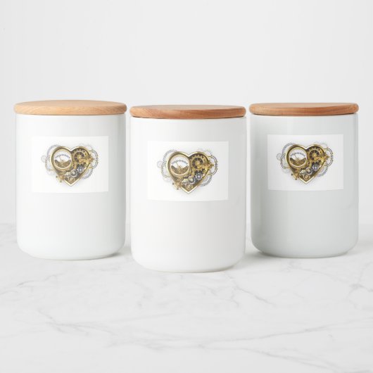 Steampunk Heart met een manometer Voedselcontainer Etiket (Flessen)