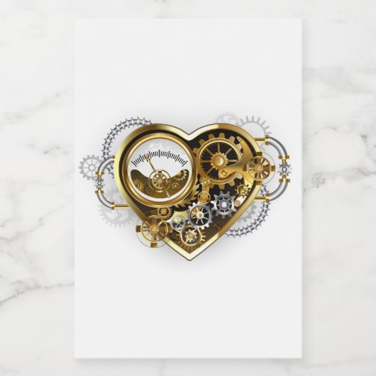 Steampunk Heart met een manometer Wijn Etiket (Enkel label)