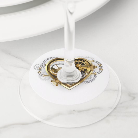Steampunk Heart met een manometer Wijnglaslabel (Dichtbij)