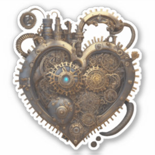 Steampunk Heart Metalen tandwielen Sticker