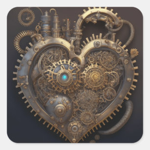 Steampunk Heart Metalen tandwielen Vierkante Sticker