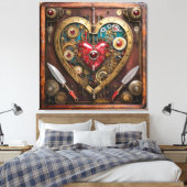 Steampunk Heart Rubies And Daggers For Warriors  Canvas Afdruk (Insitu (Slaapkamer))