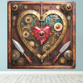 Steampunk Heart Rubies And Daggers For Warriors  Canvas Afdruk (Insitu (Houten vloer))