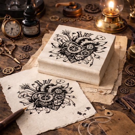 Steampunk Heart Stamp – Gear & Clockwork Rubberstempel