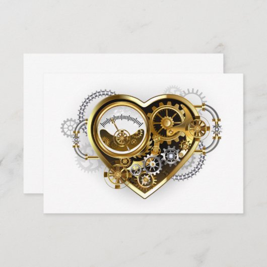 Steampunk Heart with a Manometer RSVP Kaartje (Voorkant / Achterkant)