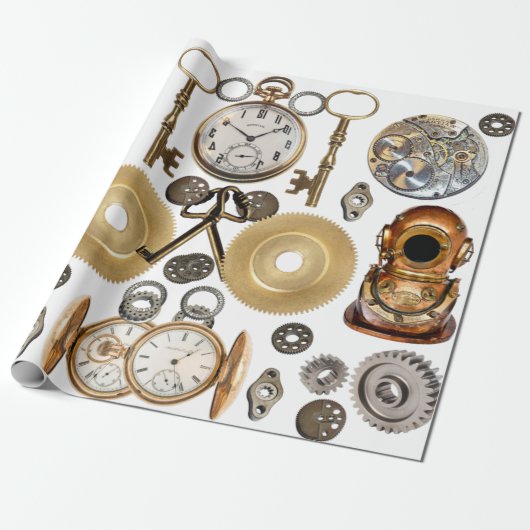 Steampunk heeft objecten Gears Pocket watch Skelet Cadeaupapier (Uitgerold)