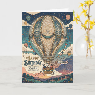 Steampunk Heet Luchtballon Avontuur Verjaardag Kaart