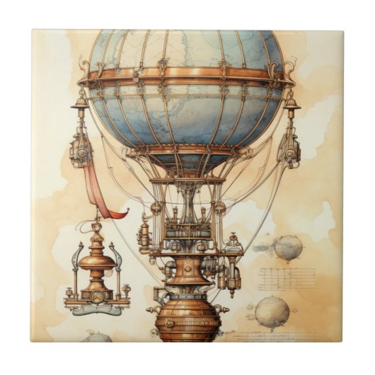 Steampunk Hete Luchtballon (3) Tegeltje (Voorkant)