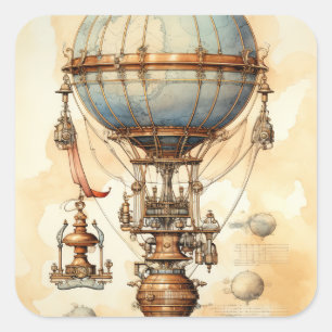  Steampunk Hete Luchtballon (3) Vierkante Sticker
