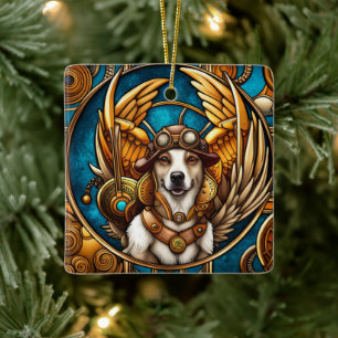 Steampunk hond met vleugels keramisch ornament
