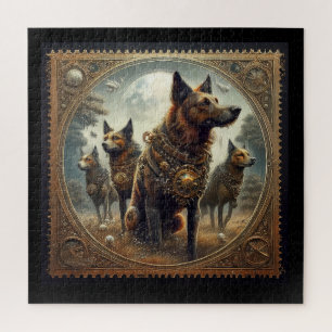 Steampunk honden op de jacht legpuzzel