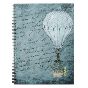 Steampunk Hot Air ballon Dok Blue Handschrift Notitieboek