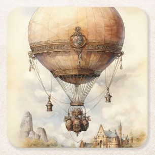  Steampunk Hot Air ballon Vierkante Kartonnen Onderzetter