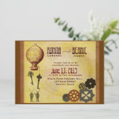 Steampunk hot-air ballonbruiloft sjabloon kaart (Staand voorkant)