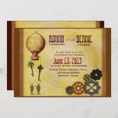 Steampunk hot-air ballonbruiloft sjabloon kaart (Voorkant / Achterkant)