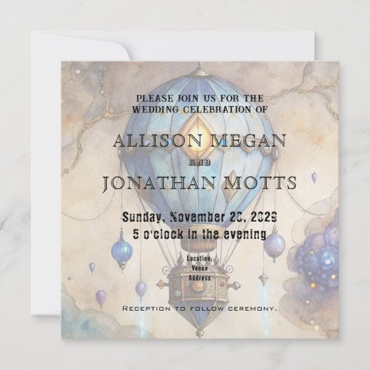 Steampunk Hot Air Balloon Wedding Invitation (Devant)