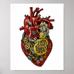 Steampunk Human Heart Anatomy Art Poster