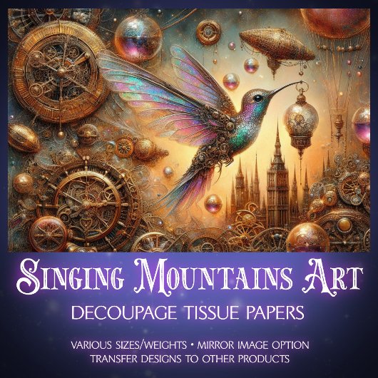 Steampunk Hummingbird Flight Fantasy Decoupage Tissuepapier