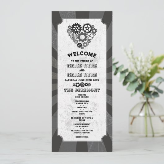Steampunk huwelijksceremonie Heart Cogs Retro Programma (Staand voorkant)