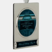 Steampunk, ijsblauw en blauwgroen tandwielen, mono verzilverd banner ornament (Rechts)