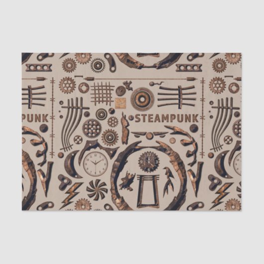 Steampunk Illustraties Pattern Brown Tissuepapier (Voorkant)