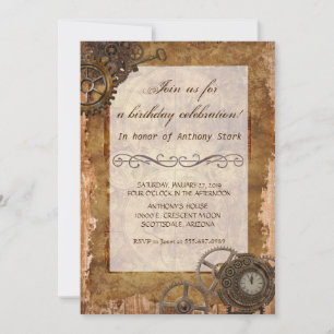 Steampunk Industrial  Birthday Party Invite Kaart