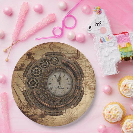 Steampunk Industrial Clock Machines Map Papieren Bordje (Feest)
