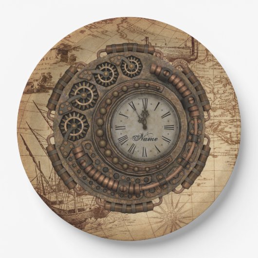 Steampunk Industrial Clock Machines  Map Papieren Bordje (Voorkant)