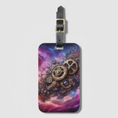 Steampunk Industrial Clockwork Paarse en Roze Bagagelabel (Voorkant (verticaal))