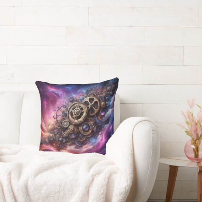 Steampunk Industrial Clockwork Paarse en Roze Kussen (Bank)