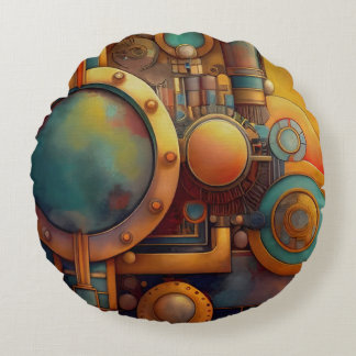Steampunk Industrial Geometry Art Rond Kussen