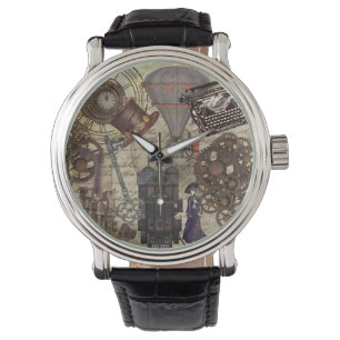 Steampunk industrieel mechanisch tandwiel horloge