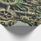 Steampunk Industriële Groene Clockwork Gears Cadeaupapier (Hoek)