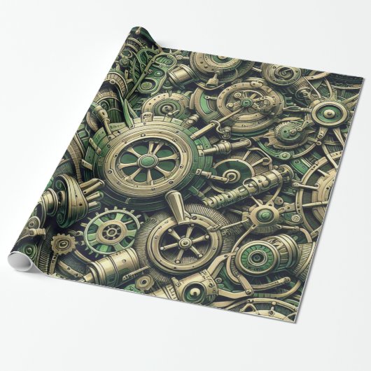 Steampunk Industriële Groene Clockwork Gears Cadeaupapier (Uitgerold)