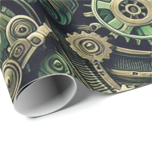 Steampunk Industriële Groene Clockwork Gears Cadeaupapier (Rol Hoek)